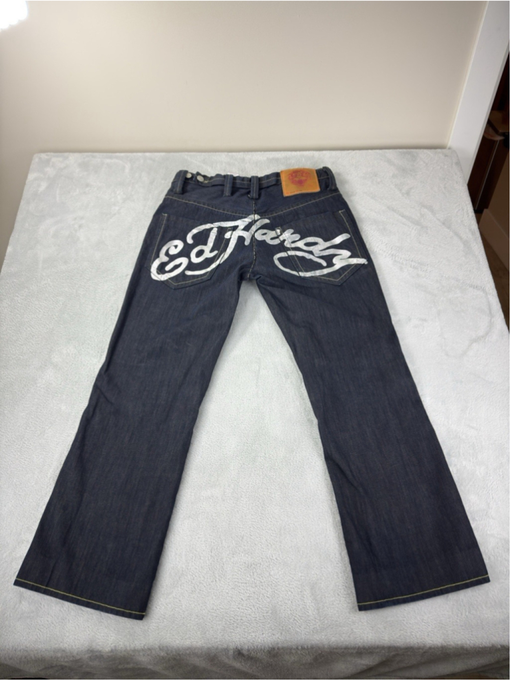 Ed Hardy Men's Size 34 W X 31 L Lot 2008 Big Embroidered Logo Button Fly Jeans